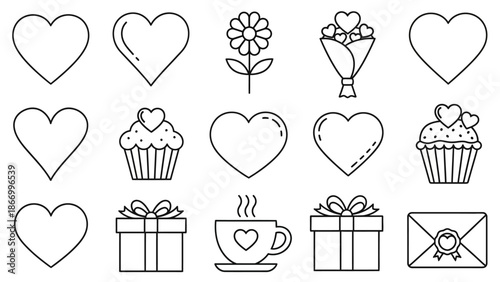 Kawaii Valentine's Day Doodle Collection: Hearts, Flowers, Gifts, and Love Icons Set