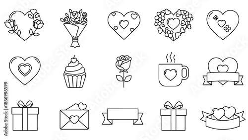 Kawaii Valentine's Day Doodle Collection: Hearts, Flowers, Gifts, and Love Icons Set