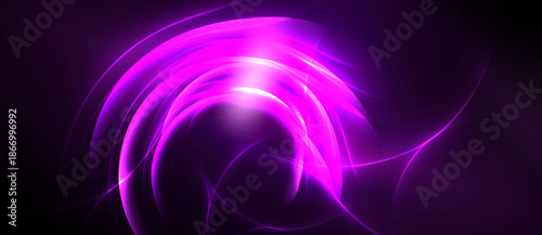 Bright purple energy flows, swirling patterns create abstract light display. Dark background emphasizes vibrant luminosity.