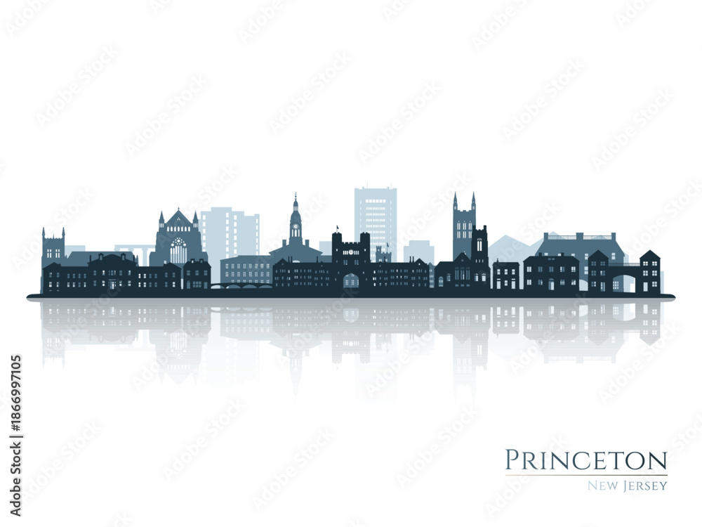 Fototapeta premium Princeton skyline silhouette with reflection. Landscape Princeton, NJ. Vector illustration.