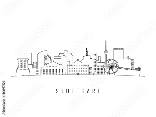 Detailed Stuttgart skyline vector illustration. Stuttgart buildings in line art style, perfect for modern designs.