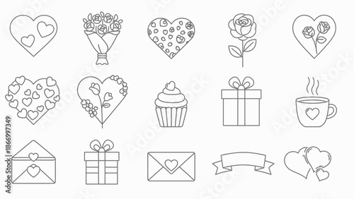 Kawaii Valentine's Day Doodle Collection: Hearts, Flowers, Gifts, and Love Icons Set