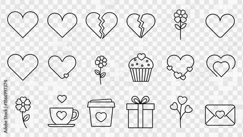 Kawaii Valentine's Day Doodle Collection: Hearts, Flowers, Gifts, and Love Icons Set