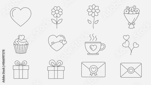 Kawaii Valentine's Day Doodle Collection: Hearts, Flowers, Gifts, and Love Icons Set