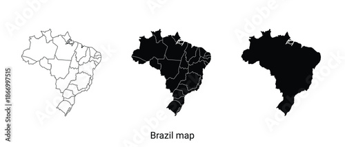 Brazil map in three different styles with dots and solid black