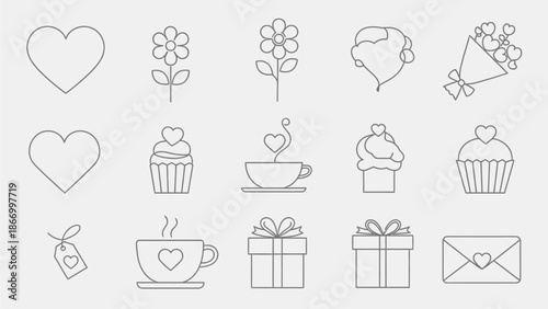 Kawaii Valentine's Day Doodle Collection: Hearts, Flowers, Gifts, and Love Icons Set