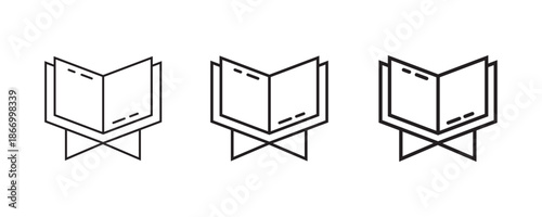 Three Open Book on Stand Icons  Line Art Study Set