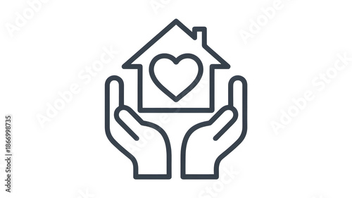 Caring hands cradling a home with a loving heart, representing protection and family isolated on transparent background