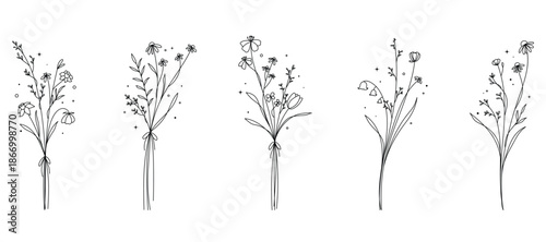Cuadro en lienzo minimal line flower and botanical graphic sketch drawing, trendy tiny tattoo des