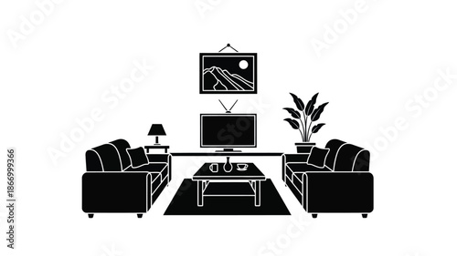Minimalist living room interior with furniture and wall art a silhouette