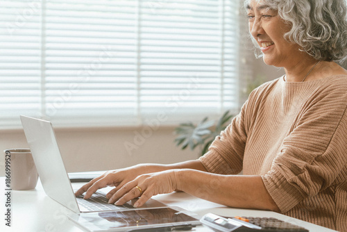 Obraz na plátně senior couple and documents with laptop for finance, budget planning or retirement annuity on sofa