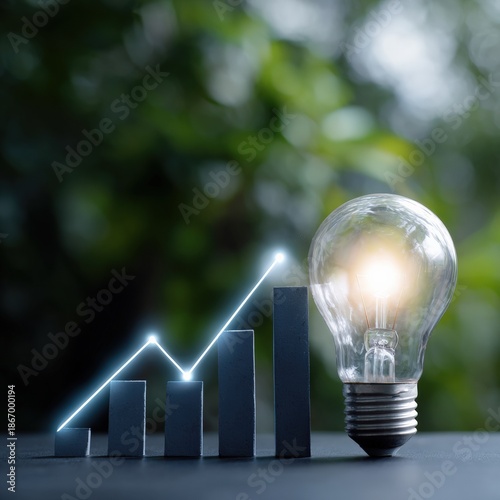 Light bulb and growing graph represent innovation and growth concept