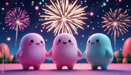 Cute friends fireworks scene
