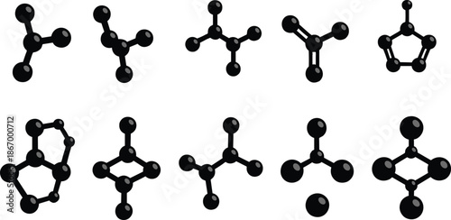 Abstract Molecular Structure Icons Set in Black Minimal Science Chemistry Vector