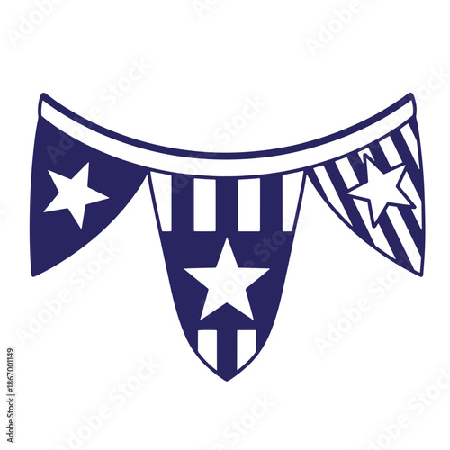 blue and white bunting with stars and stripes hanging decoration