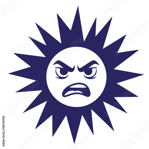 angry sun symbol with sharp rays and frowning face  illustration