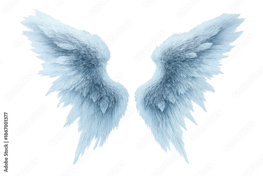 Obraz premium Two feathered wings on transparent background, angel wing, isolated.