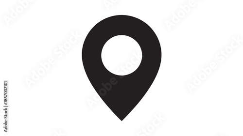 Black map pin icon in simple minimalist design with white center on transparent background for navigation