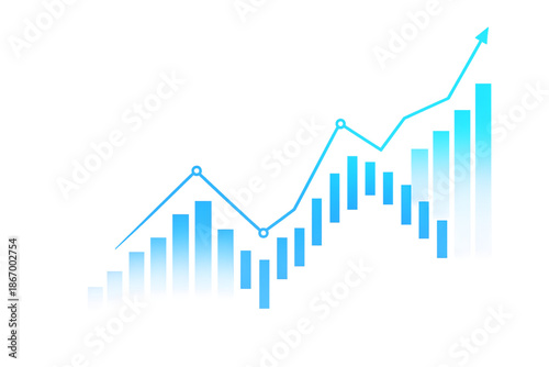 Financial Growth Chart with Rising Trend Line and Bar Graph