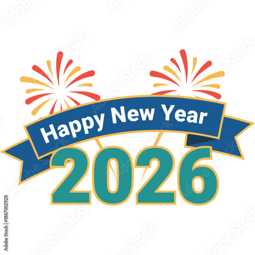 Vibrant Happy New Year 2026 celebration graphic with fireworks