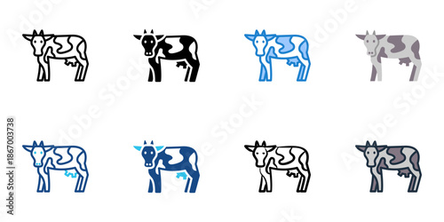 Dairy cow icons set multiple style collection. Editable stroke 
