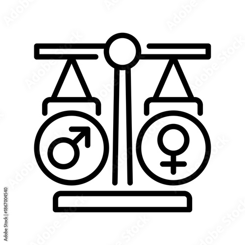 Gender Equality Line Icon, Outline Symbol for Sex Balance, Equal Opportunity, Female Rights, Diversity Fairness, and Social Parity. Vector Sign Icon.
