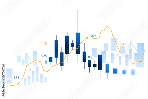Financial Candlestick Chart with Trend Line Isolated on Transparent Background