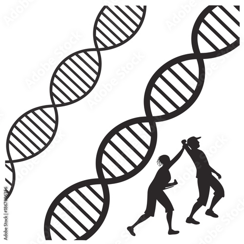 Dna helix with silhouettes