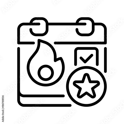 Streak Reward Line Icon, Outline Symbol for Daily Check-in, Continuous Progress, Game Incentive, User Retention, and Habit Tracking. Vector Sign Icon.