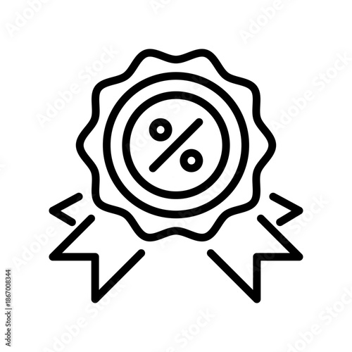 Discount Badge Line Icon, Outline Symbol for Price Reduction, Sale Tag, Special Deal, Percent Off, and Clearance Offer. Vector Sign Icon.