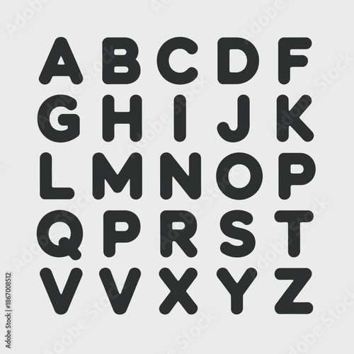 Black uppercase alphabet letters arranged in a grid on a gray background.