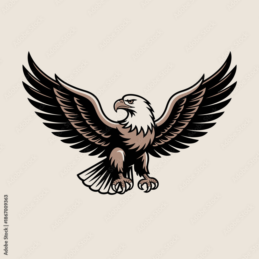 Obraz premium Majestic Bald Eagle with Spread Wings Vector Illustration for American Patriotism and Wildlife Design Solutions