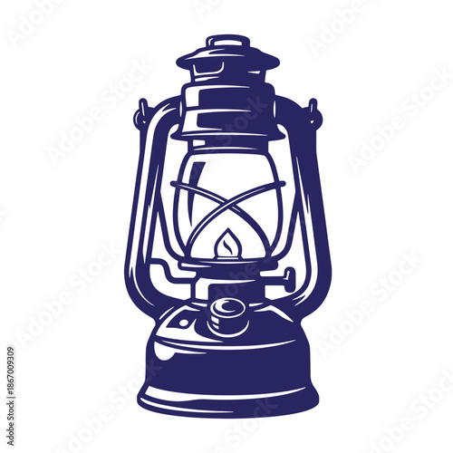 Vintage style illustration of an old fashioned kerosene lantern with handle and glass chimney  a classic camping or outdoor lighting device