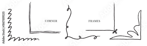 Hand Drawn Decorative Corner Frame Elements with Loose Organic Sketch Lines