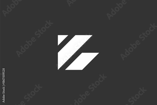 A modern, abstract Z letter logo in white and dark gray, creatively designed with dynamic, slanted lines to form a unique, minimalist, and geometric mark that suggests movement, speed, and efficiency.
