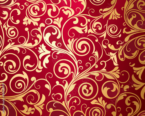 Elegant red and gold floral pattern with swirling designs