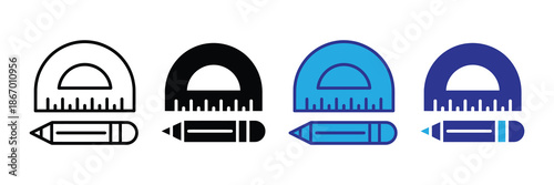 Vector illustration icon colorful icons of drawing tools and rulers in different colors on set icon isolated on