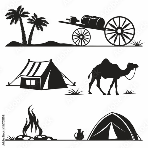 Desert camping silhouettes