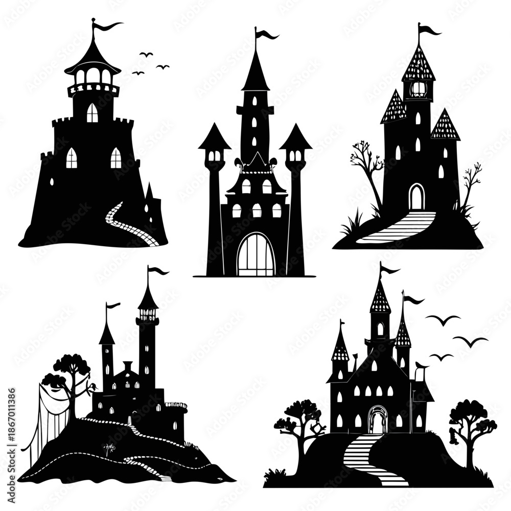 Obraz premium Collection of castle silhouettes