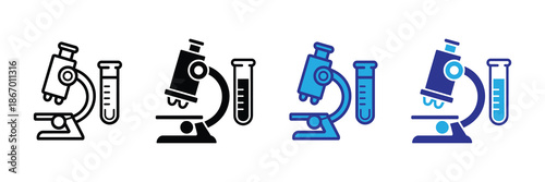 Vector illustration icon collection of various microscope and test tube icons in different colors and styles for science and laboratory concepts set icon isolated on