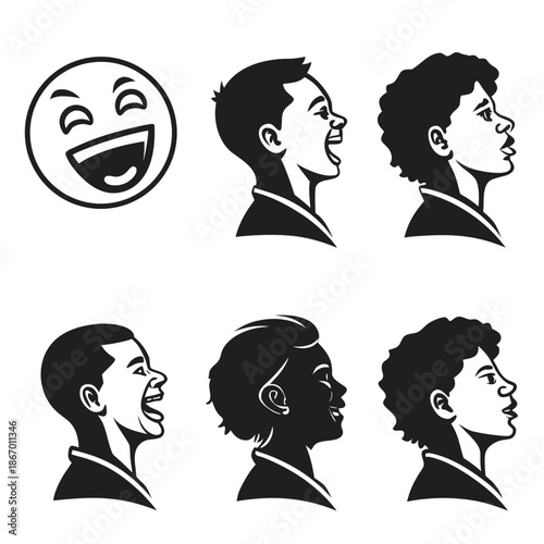 Set of silhouette faces expressing different emotions