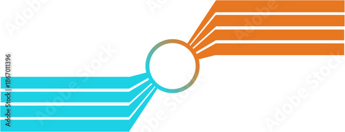 Abstract connection concept with converging lines and a central circle representing data flow or network integration isolated on white Background