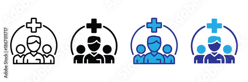 Vector illustration icon medical team icons with people and crosses in different colors and styles for healthcare and medicine concepts set icon isolated on