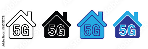 Vector illustration icon collection of 5g house icons in various colors and styles for network and technology concepts set icon isolated on