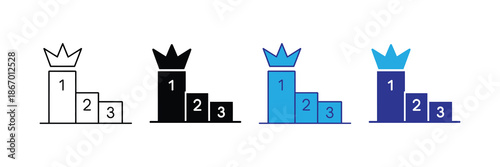 Vector illustration icon collection of four podium winners with crowns in different colors on for ranking and competition concepts set icon isolated on