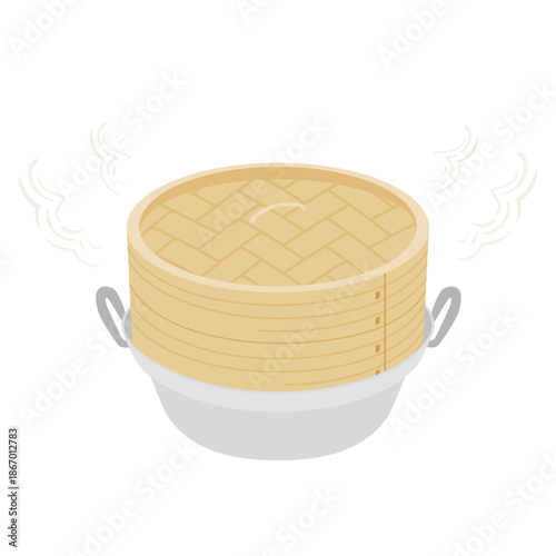 鍋にのせて蒸し調理をしているせいろのイラスト