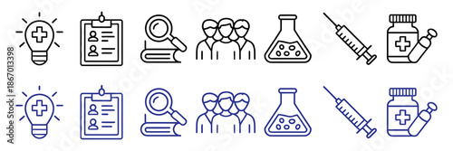 Vector illustration icon collection of various science and medical icons in outline style on for healthcare and education purposes illustration set icon isolated on
