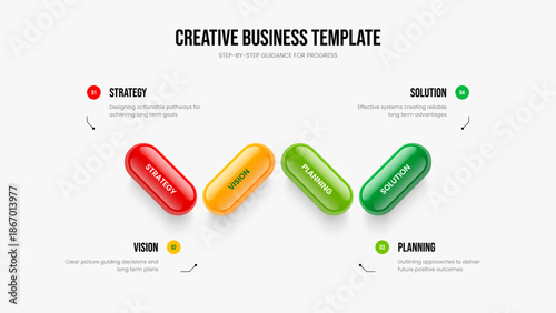 Investor Innovation Four Step Diagram Presentation Template. Corporate Briefing 4 Option Infographic Slideshow Layout. Business Performance Frame Design Vector Illustration.