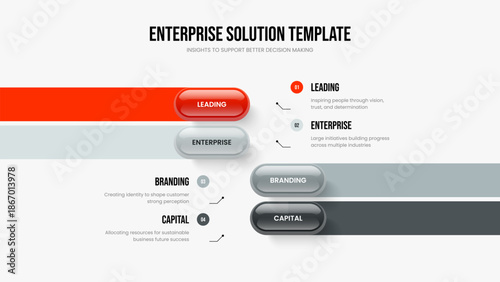 Creative Analysis 4 Step Infographic Frame Template. Corporate Forecast Four Element Diagram Slide Design. Investor Launch Presentation Layout Vector Illustration.