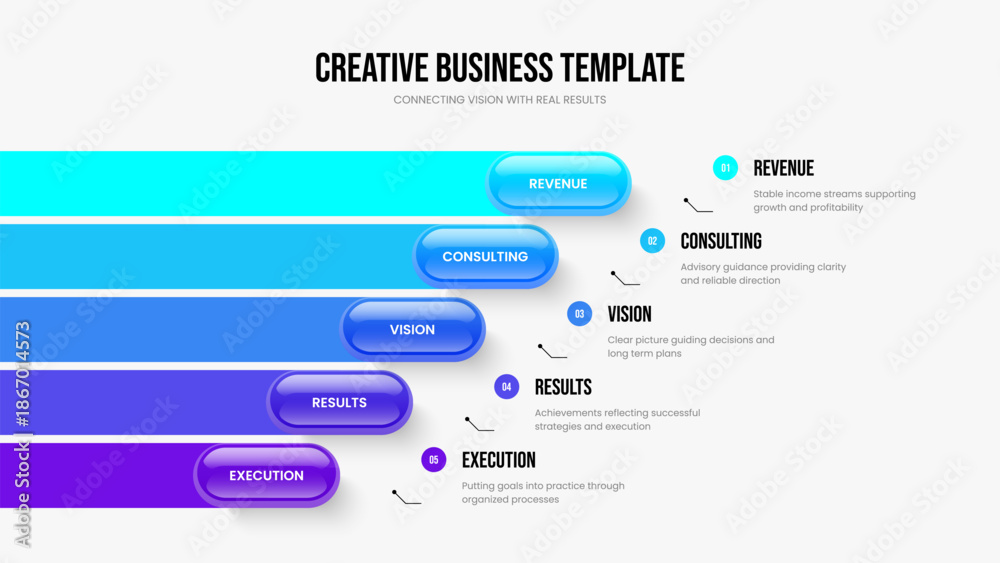 Fototapeta premium Corporate Proposal 5 Option Diagram Slideshow Template. Professional Planning Five Element Infographic Presentation Layout. Financial Insight Slide Design Vector Illustration.